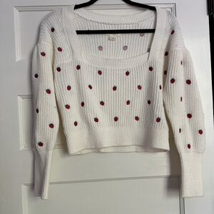 Anthropologie Strawberry Embroidered Crop Sweater